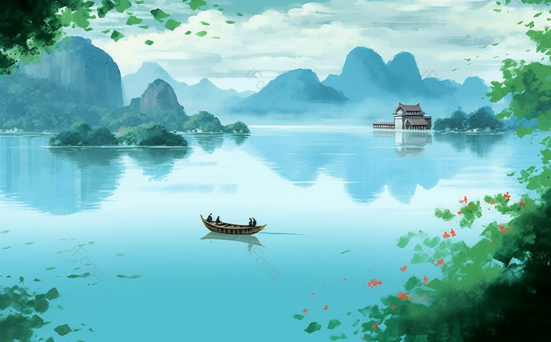 桂林甲天下的景观风景古典中国风插画背景,插画/手绘图,插画/手绘图库,插画/手绘图下载,插画/手绘